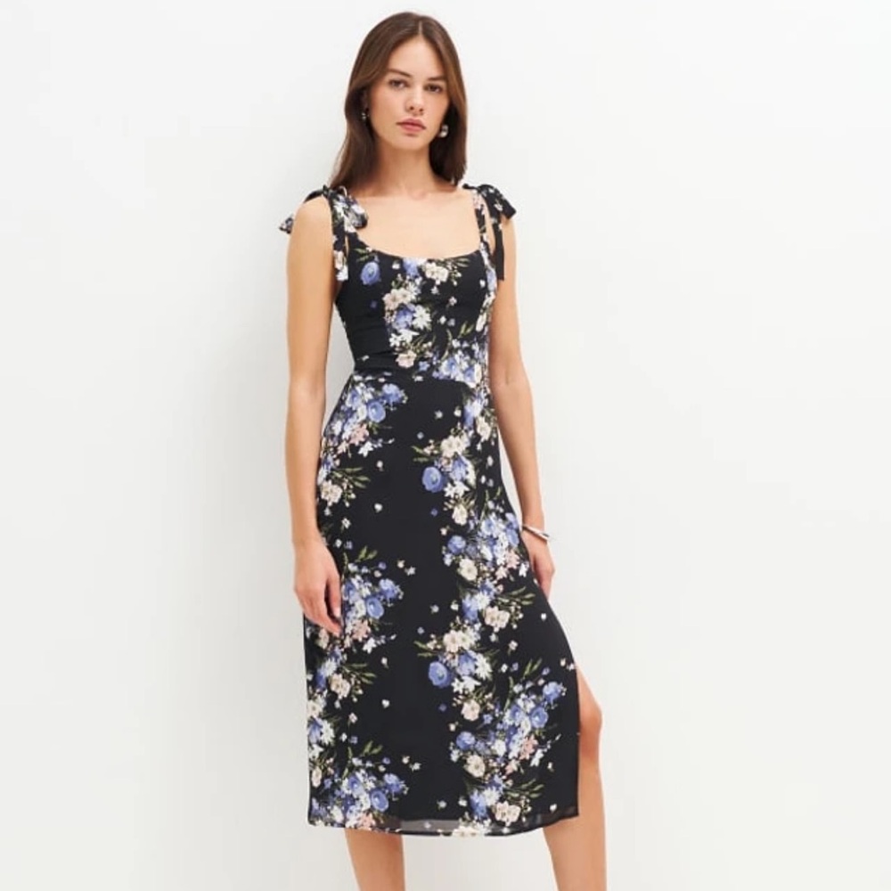 REFORMATION Besse Midi Dress in black floral